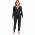 2pc Womens Merino Wool Blend Thermal Set - Black (Base Layer V-Neck Top & Leggings Pants)