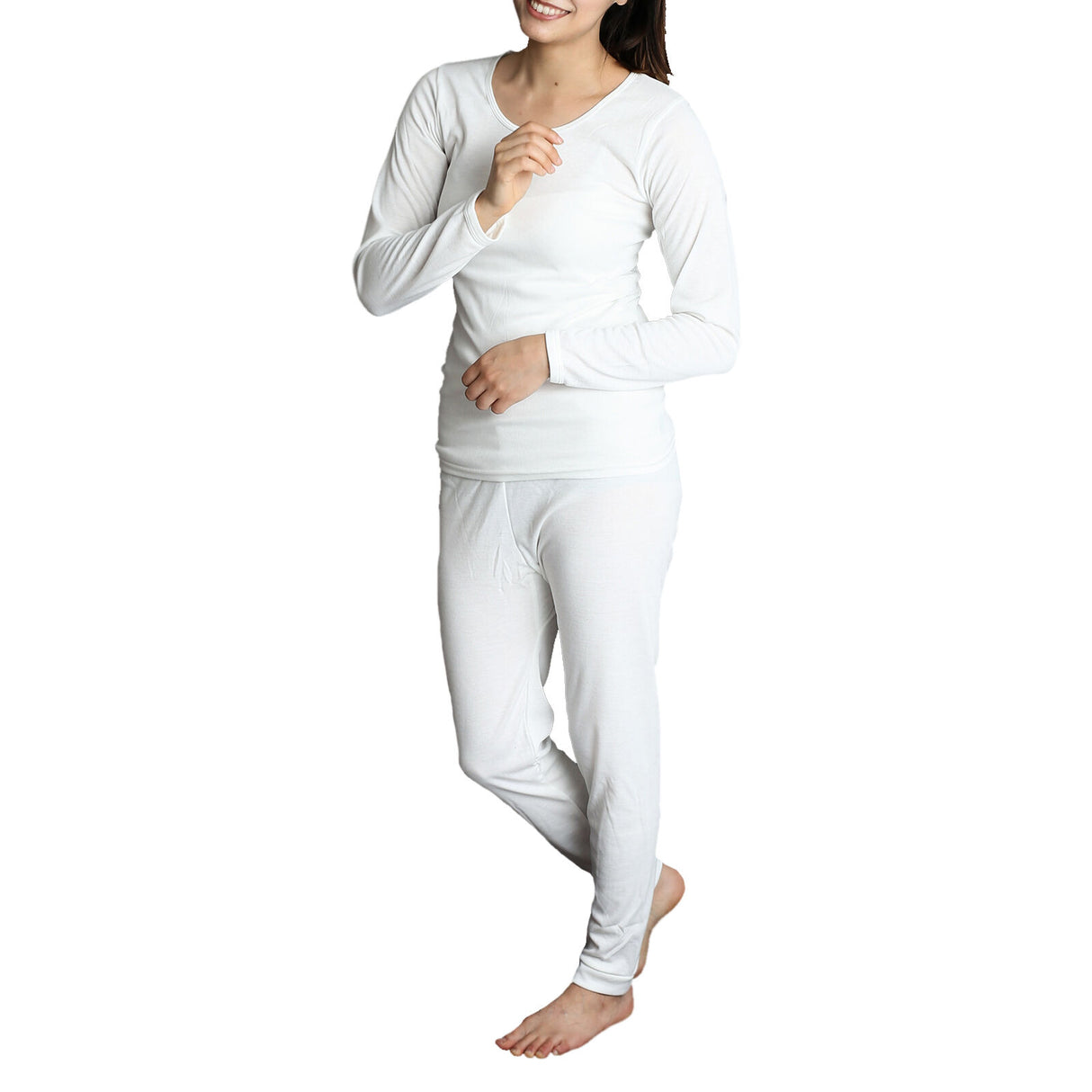 2pcs Womens Merino Wool Blend Thermal Set - Beige (Long Sleeve Top & Long Johns Leggings Underwear)