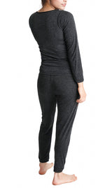 2pcs Womens Merino Wool Blend Thermal Set - Black (Long Sleeve Top & Long Johns Leggings Underwear)