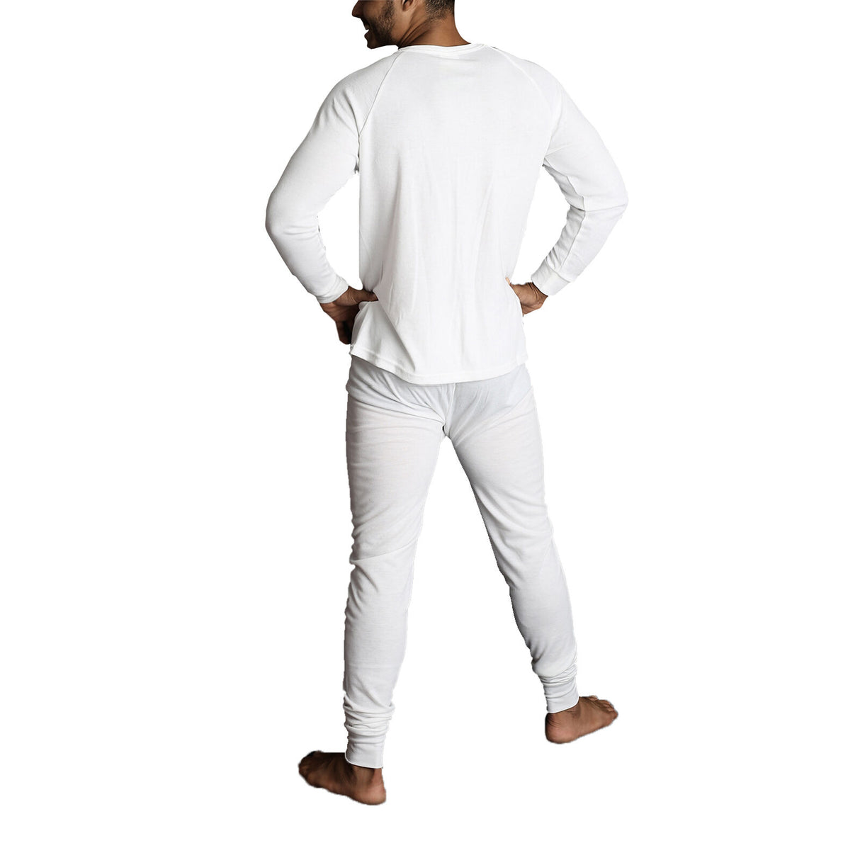 2pcs Mens Merino Wool Blend Thermal Set - Beige (Long Sleeve Top & Long Johns Underwear)
