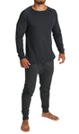 2pcs Mens Merino Wool Blend Thermal Set - Long Sleeve Top & Long Johns Underwear - Black
