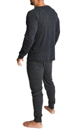 2pcs Mens Merino Wool Blend Thermal Set - Black (Long Sleeve Top & Long Johns Underwear)