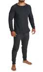 2pcs Mens Merino Wool Blend Thermal Set - Black (Long Sleeve Top & Long Johns Underwear)