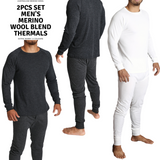 2pcs Set Mens Merino Wool Blend Long Sleeve Thermal Top & Long Johns Pants Underwear - Beige