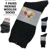 3 Pairs Merino Wool Blend Woolen Work Socks Hiking Heavy Duty Warm Thermal - Black