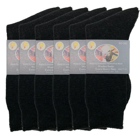 6 Pairs Merino Wool Blend Work Socks Bulk Pack - Black (Heavy Duty Warm Winter Thermal Socks)