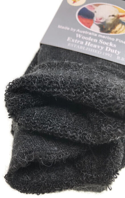 6 Pairs Merino Wool Blend Work Socks Bulk Pack - Black (Heavy Duty Warm Winter Thermal Socks)