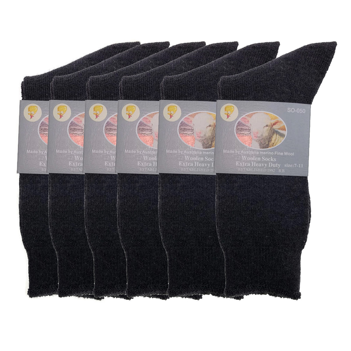 6 Pairs Merino Wool Blend Work Socks Bulk Pack - Charcoal (Heavy Duty Warm Winter Thermal Socks)