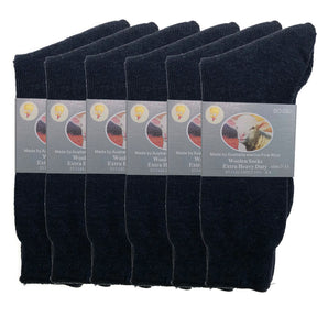 6 Pairs Merino Wool Blend Work Socks Bulk Pack - Navy Blue (Heavy Duty Warm Winter Thermal Socks)