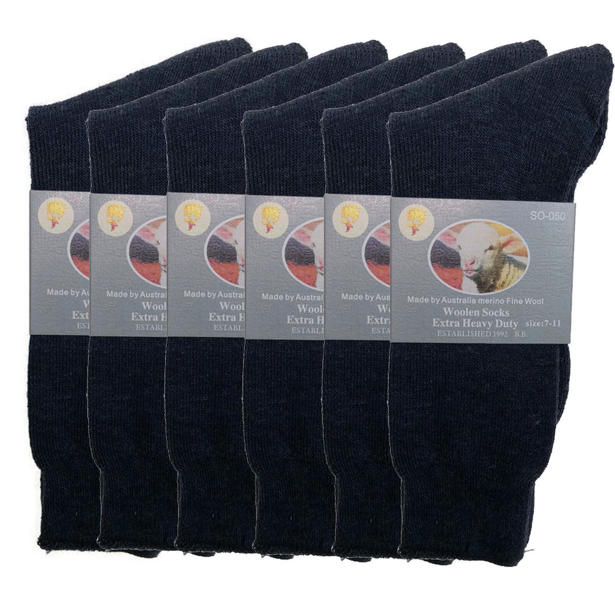 6 Pairs Merino Wool Blend Work Socks Bulk Pack - Navy Blue (Heavy Duty Warm Winter Thermal Socks)