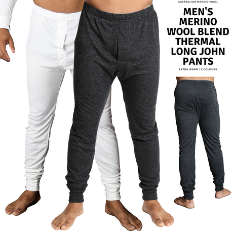 Mens Merino Wool Blend Long John Thermal Pants Underwear Thermals Warm Winter - Beige