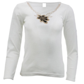 Womens Merino Wool Blend Thermal V Neck Long Sleeve Top - Beige (Spencer Base Layer)