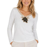 Womens Merino Wool Blend Thermal V Neck Long Sleeve Top - Beige (Spencer Base Layer)