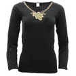 Womens Merino Wool Blend Thermal V Neck Long Sleeve Top - Black (Spencer Base Layer)