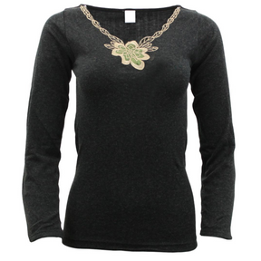 Womens Merino Wool Blend Thermal V Neck Long Sleeve Top - Black (Spencer Base Layer)
