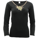 Womens Merino Wool Blend Thermal V Neck Long Sleeve Top - Black (Spencer Base Layer)