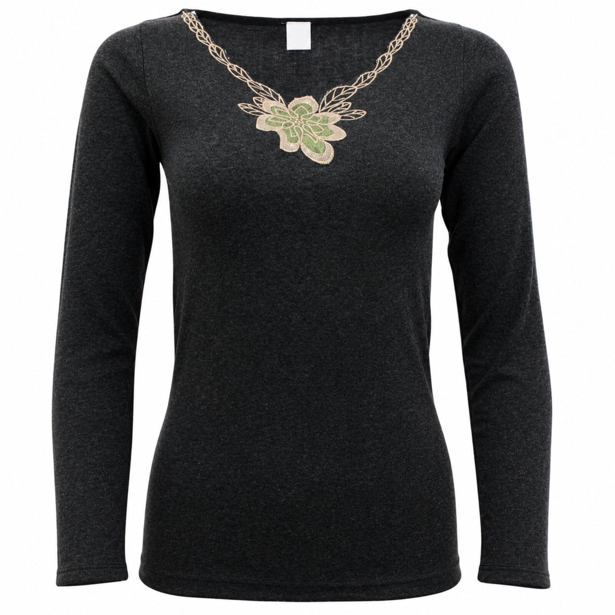 Womens Merino Wool Blend Thermal V Neck Long Sleeve Top - Black (Spencer Base Layer)