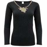 Womens Merino Wool Blend Thermal V Neck Long Sleeve Top - Black (Spencer Base Layer)