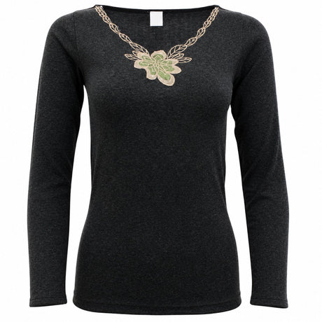 Womens Merino Wool Blend Thermal V Neck Long Sleeve Top - Black (Spencer Base Layer)