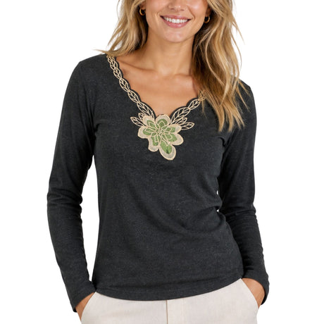 Womens Merino Wool Blend Thermal V Neck Long Sleeve Top - Black (Spencer Base Layer)