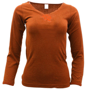 Womens Merino Wool Blend Thermal V Neck Long Sleeve Top - Burgundy (Spencer Base Layer)