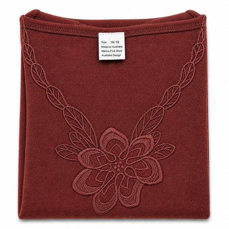 Womens Merino Wool Blend Thermal V Neck Long Sleeve Top - Burgundy (Spencer Base Layer)