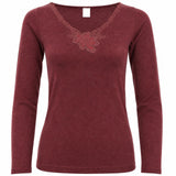 Womens Merino Wool Blend Thermal V Neck Long Sleeve Top - Burgundy (Spencer Base Layer)