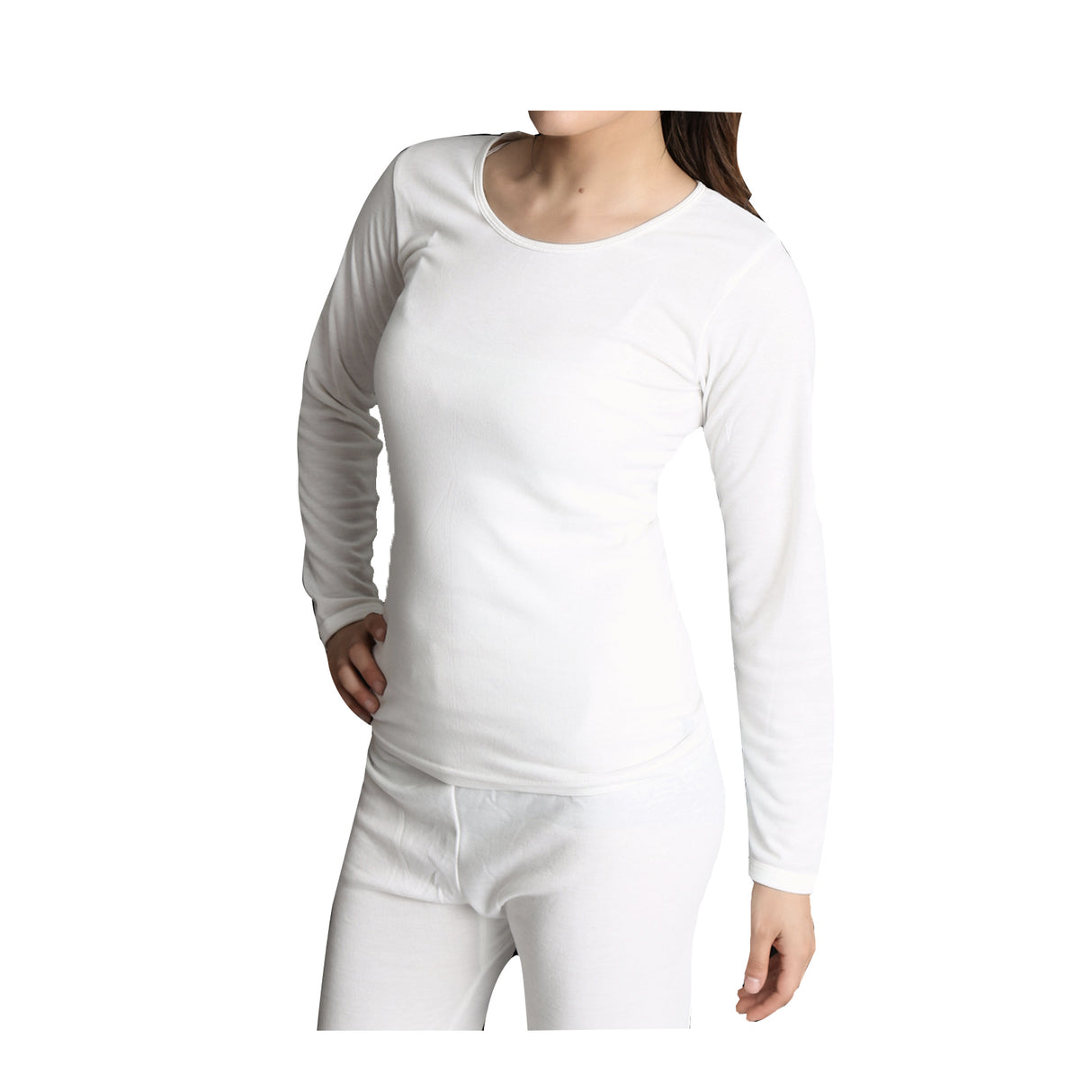 Womens Merino Wool Blend Thermal Long Sleeve Top - Beige (Spencer Base Layer)