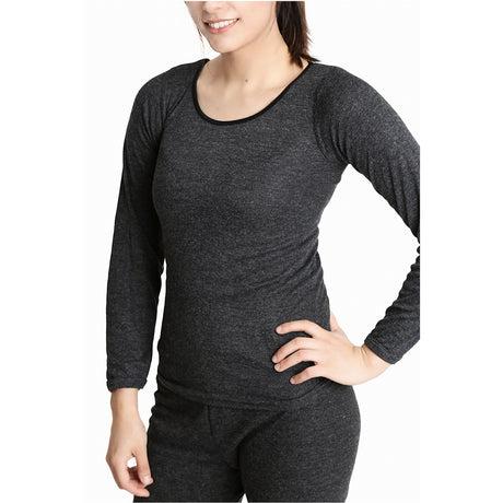 Womens Merino Wool Blend Thermal Top Long Sleeve Spencer Base Layer - Black - 20-22
