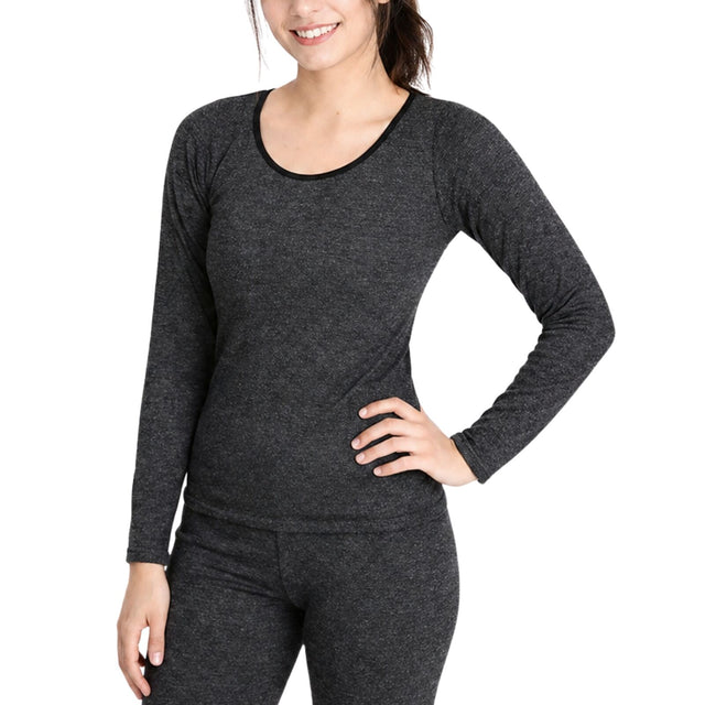 Womens Merino Wool Blend Thermal Long Sleeve Top - Black (Spencer Base Layer)