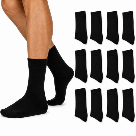 12 Pairs Merino Wool Loose Top Thermal Socks Bulk Pack - Black (Diabetic Circulation)