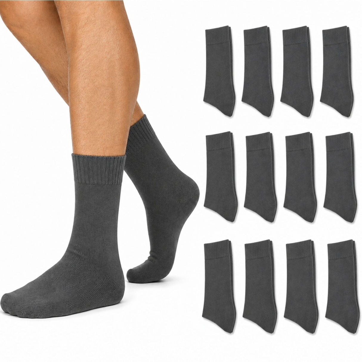 12 Pairs Merino Wool Loose Top Thermal Socks Bulk Pack - Grey (Diabetic Circulation)