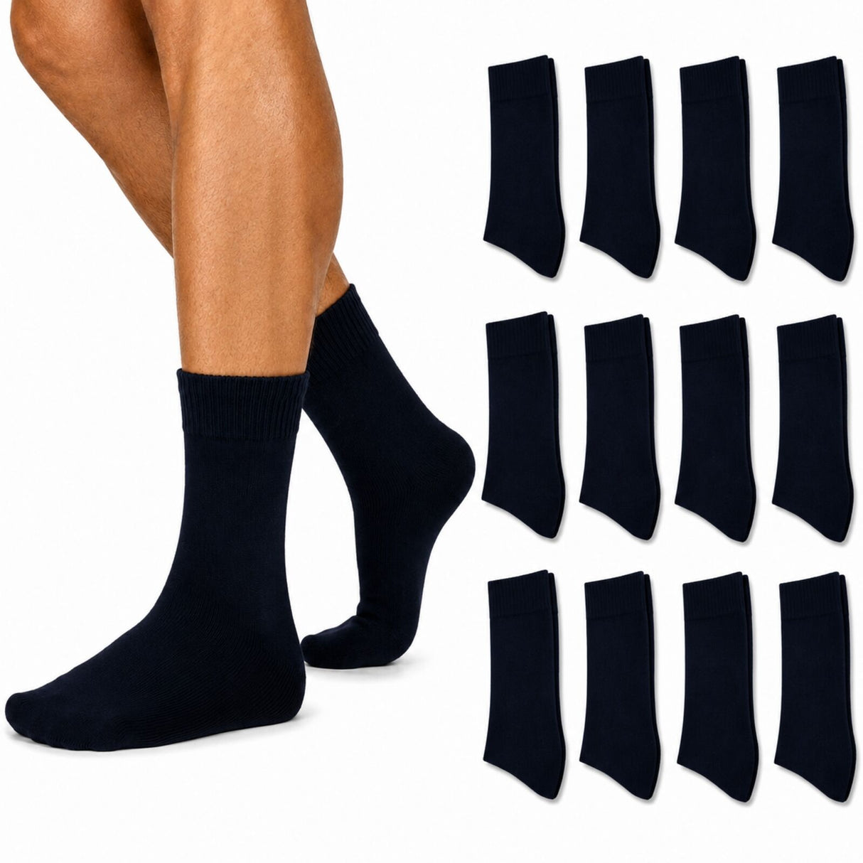 12 Pairs Merino Wool Loose Top Thermal Socks Bulk Pack - Navy (Diabetic Circulation)