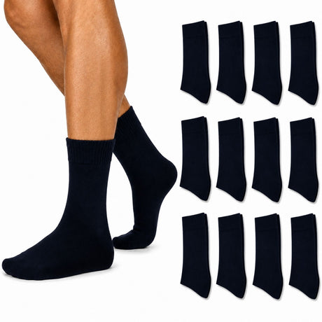 12 Pairs Merino Wool Loose Top Thermal Socks Bulk Pack - Navy (Diabetic Circulation)
