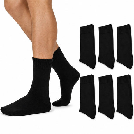 6 Pairs Merino Wool Loose Top Thermal Socks Bulk Pack - Black (Diabetic Circulation)