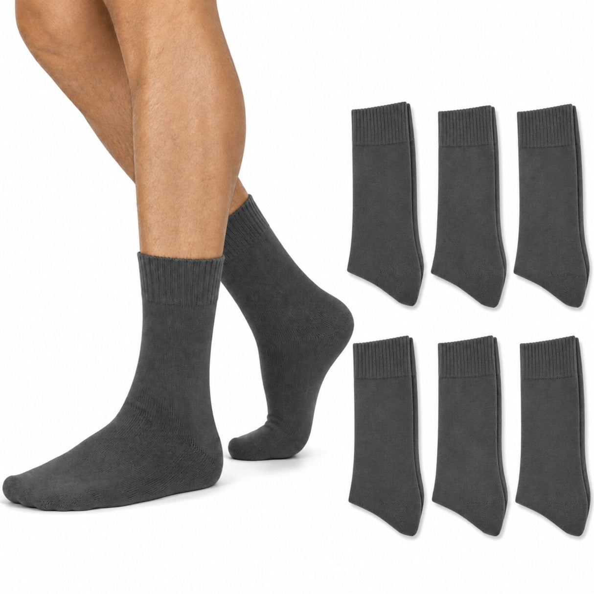 6 Pairs Merino Wool Loose Top Thermal Socks Bulk Pack - Grey (Diabetic Circulation)
