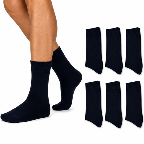 6 Pairs Merino Wool Loose Top Thermal Socks Bulk Pack - Navy (Diabetic Circulation)