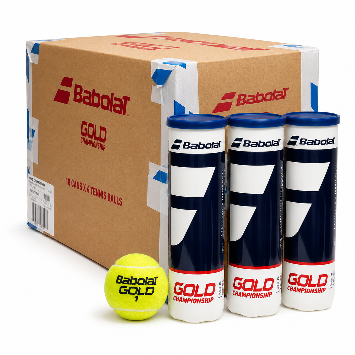 72x Babolat Gold Championship Tennis Balls Bulk Box (18 Cans of 4) - ITF & USTA Approved