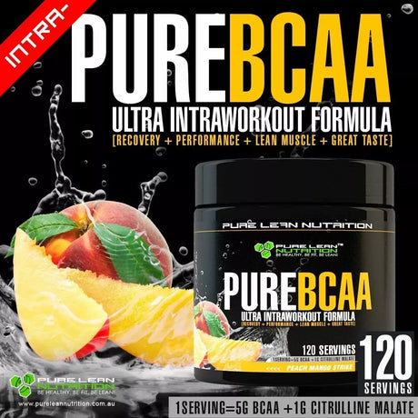 Pure BCAA Intra Workout 120 Serves Branch Chain Amino Acids Recovery in Peach Mango 