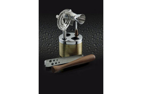 5 Piece Barcraft Brass Hammered Cocktail Bar Tool Set - Stainless Steel Drinks Maker