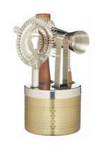 5 Piece Barcraft Brass Hammered Cocktail Bar Tool Set - Stainless Steel Drinks Maker