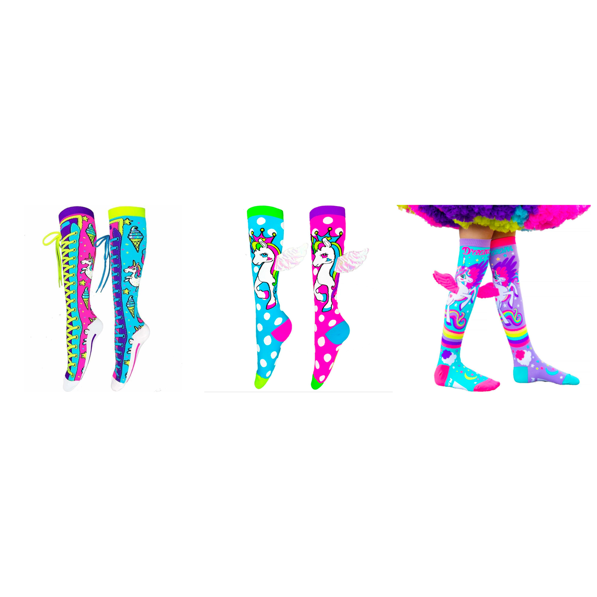 MADMIA 3-Pack Unicorn & Pony Girls Knee High Socks - Kids & Adults Ages 6-99 (Crazy Sock Day)