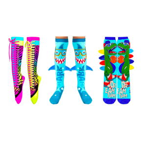 MADMIA 3-Pack Safari Shark & Dinosaur Boys Knee High Socks - Kids & Adults Ages 6-99