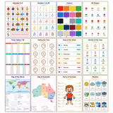 12-Pack Primary Classroom Educational Posters Set - A4 Matte Laminated Prints (210x297mm)