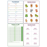 4-Pack First Words & Numbers Educational Posters Set - A4 Matte Laminated Prints (210x297mm)