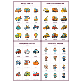 4-Pack Transport & Vehicles Educational Posters Set - A4 Matte Laminated Prints (210x297mm)