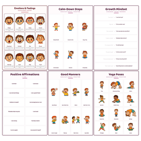 6-Pack Feelings & Wellbeing Educational Posters Set - A4 Matte Laminated Prints (210x297mm)