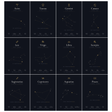 12-Pack Zodiac Constellations Educational Posters Set - Black A4 Matte Laminated Prints (210x297mm)