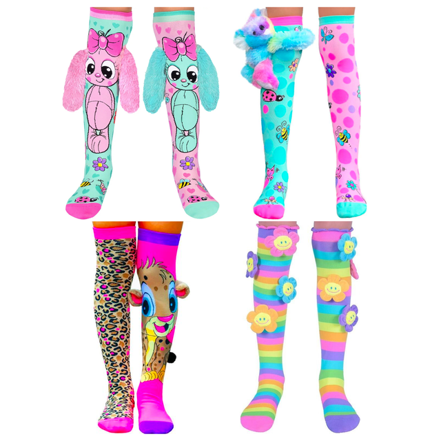 MADMIA 4-Pack Bunny Koala Cheetah & Daisy Knee High Socks - Toddlers Ages 3-5 (Crazy Sock Day)