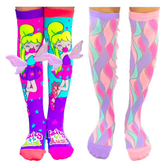 MADMIA 2-Pack Fairy Dust & Fairy Floss Knee High Socks - Toddlers Ages 3-5 (Crazy Sock Day)